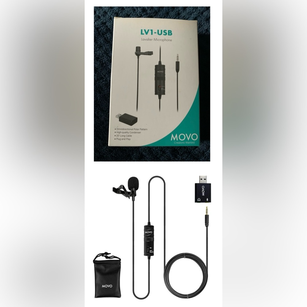 Movo LV1-USB Lavalier Microphone for Camera, Lapel iPhone & Android Smartphones